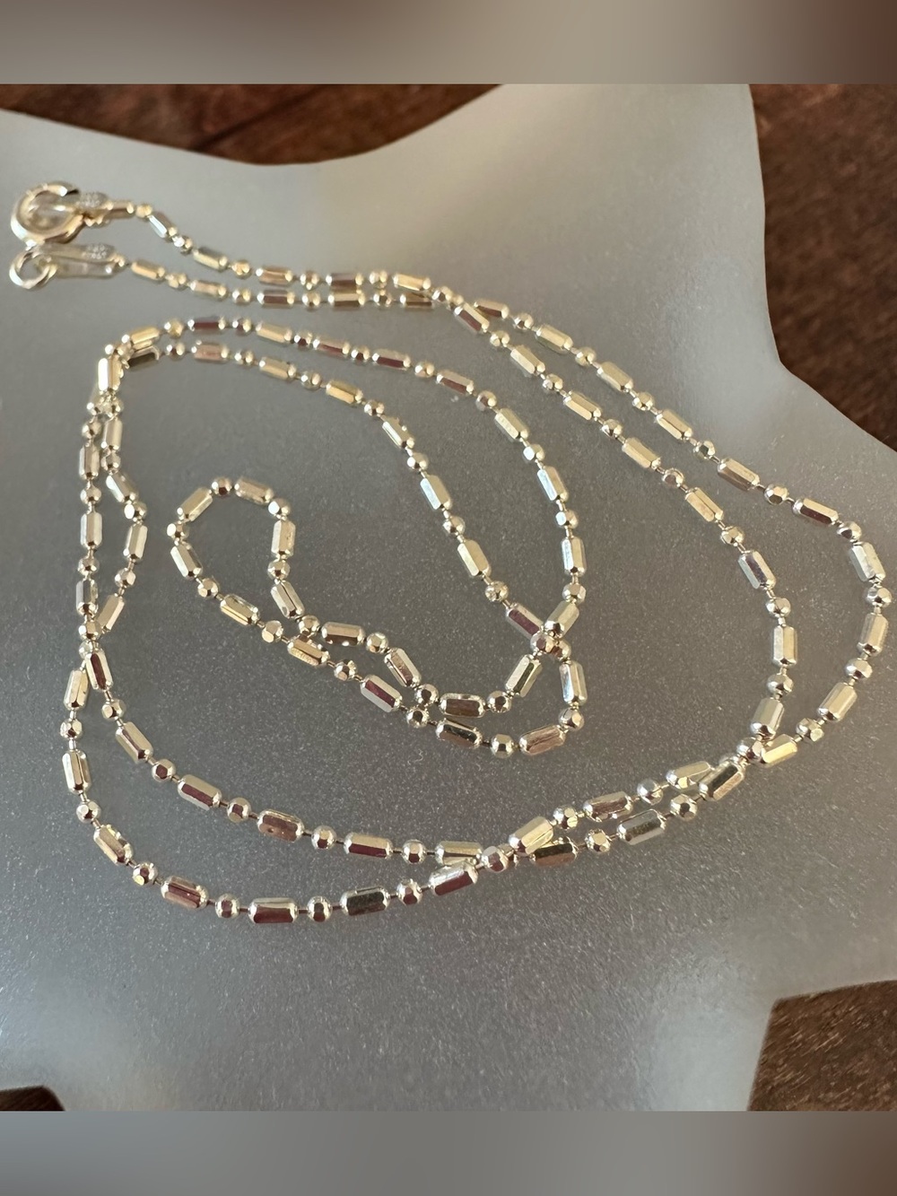 Sterling silver beaded ball chain, 16in - Picture 3 of 6